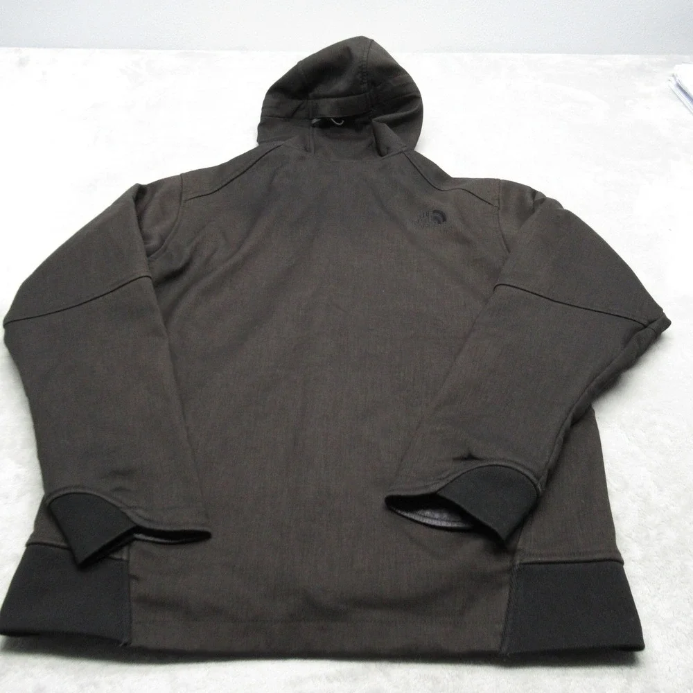 North Face Jacket Men Medium Dark Brown Pocket Hood Full Zip Hiking Soft Shell